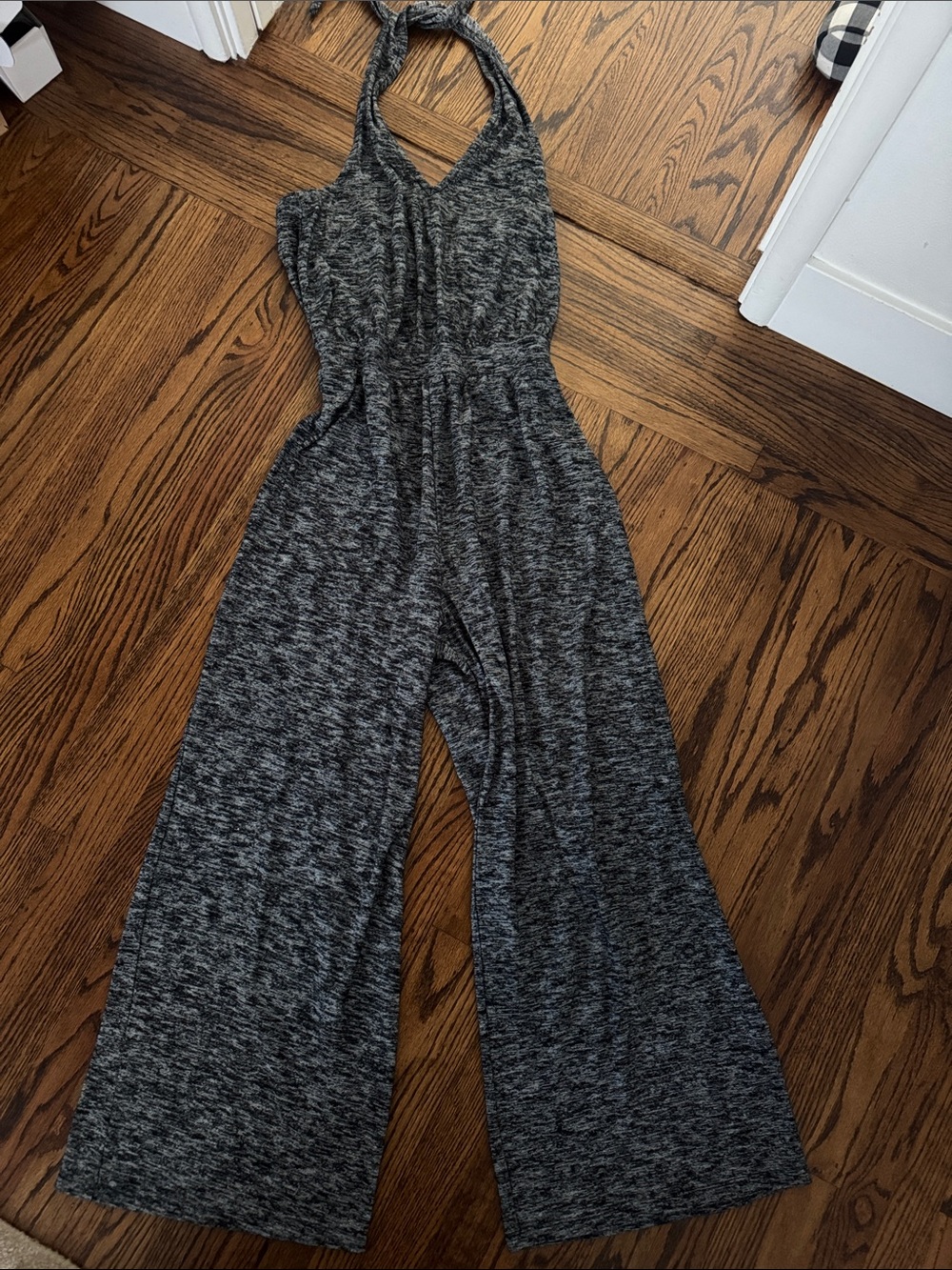 GAP Heathered Gray Halter Wide-Leg Jumpsuit